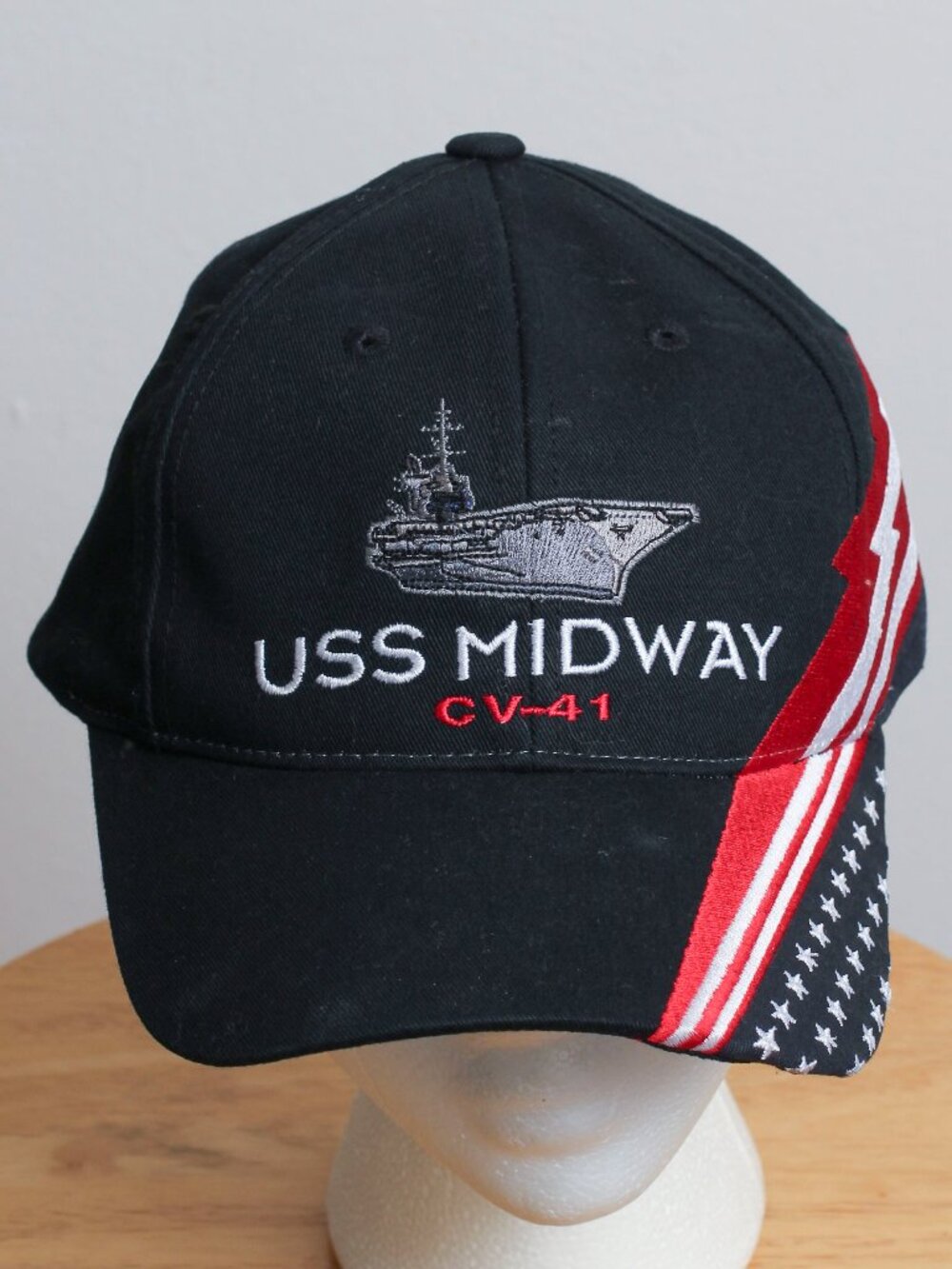 USS Midway CV-41 Aircraft Carrier Hat Cap Patriotic American Flag Brim Black
